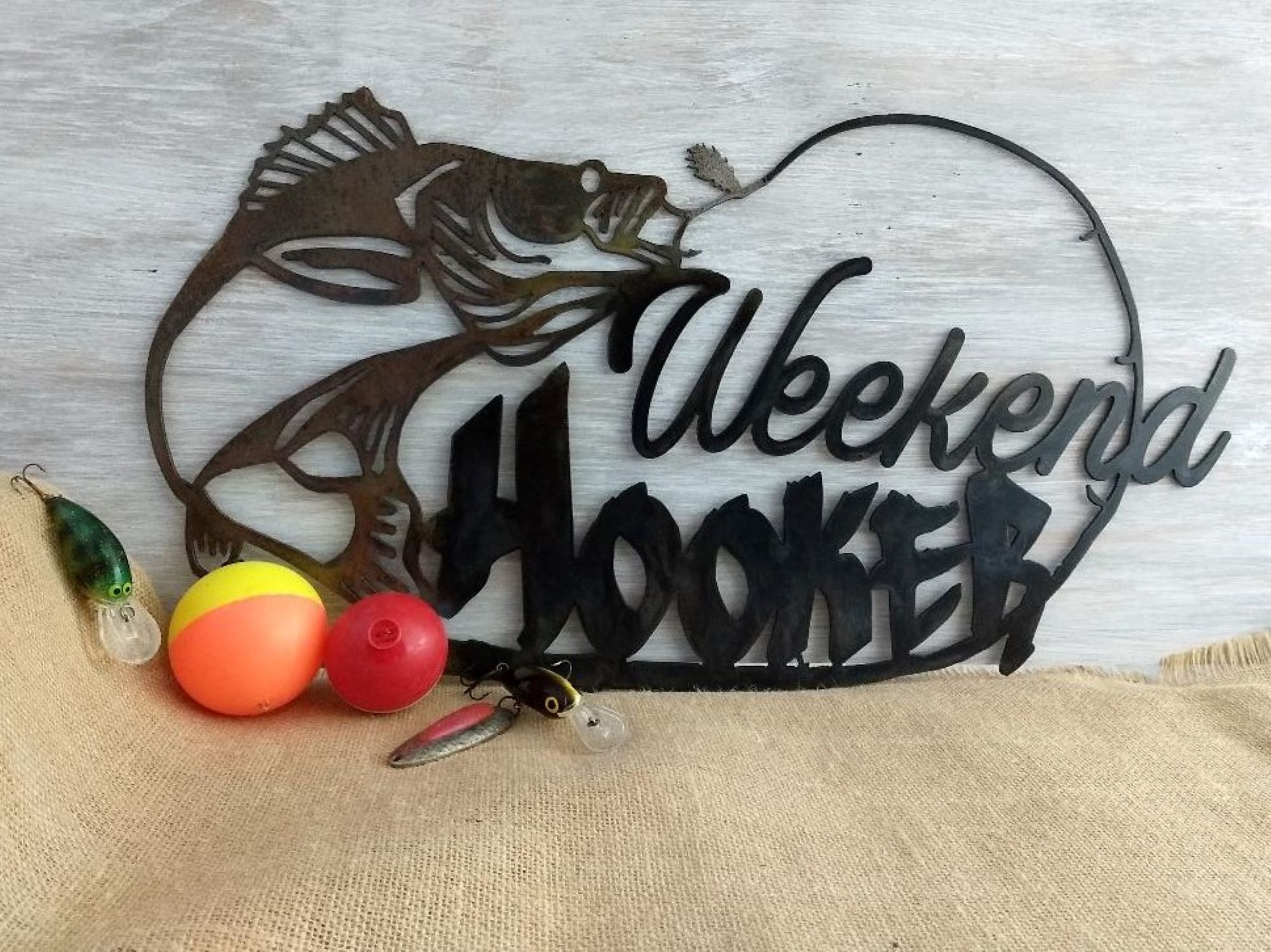 Humorous Metal Fishing Sign, Weekend Hooker Sign, Gift for Fisherman, Funny Fishing  Sign, Man Cave Decor